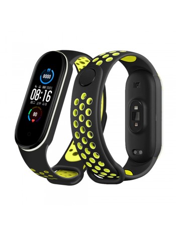 Ремешок для Xiaomi Mi Band 5/6/7 Nike силикон  Черно-желтый