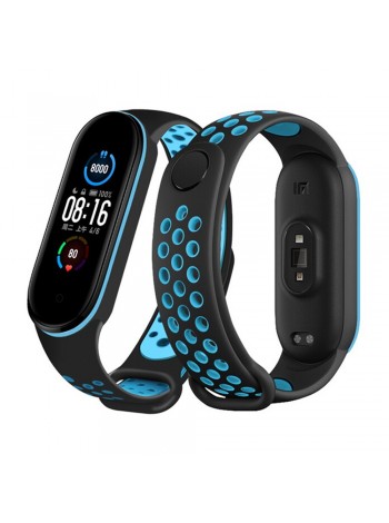 Ремешок для Xiaomi Mi Band 5/6/7 Nike силикон  Черно-синий